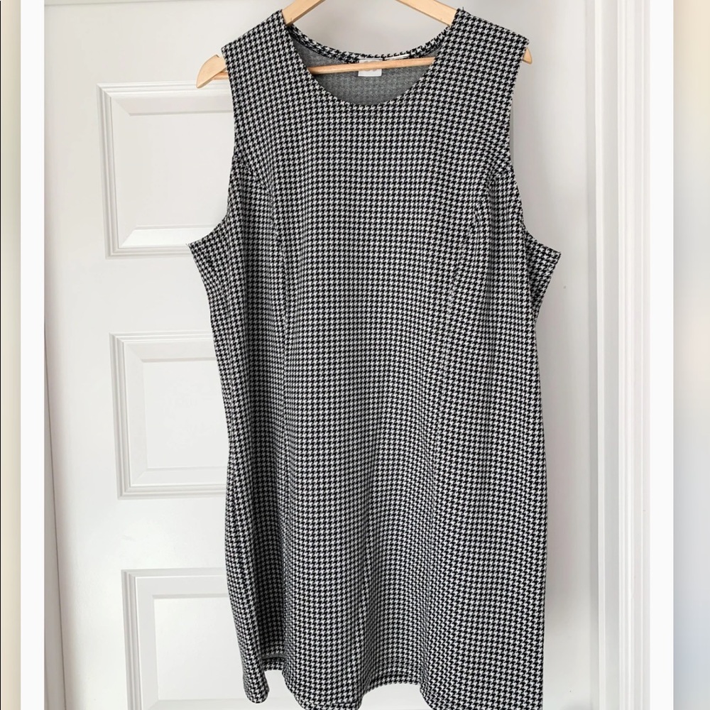 Vintage Black White Houndstooth Loose Plus Size Dress